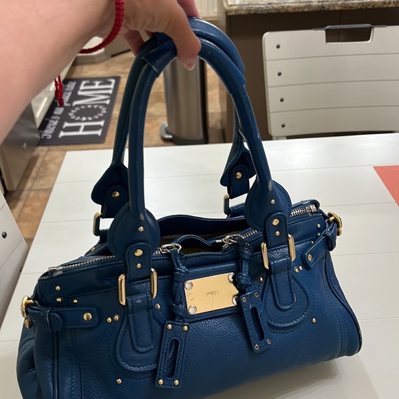 CHLOE BLUE LEATHER SATCHEL TOTE BAG - Picture 3 of 17